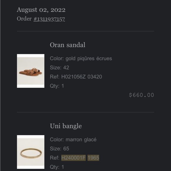 Hermes Oran Gold Sandals